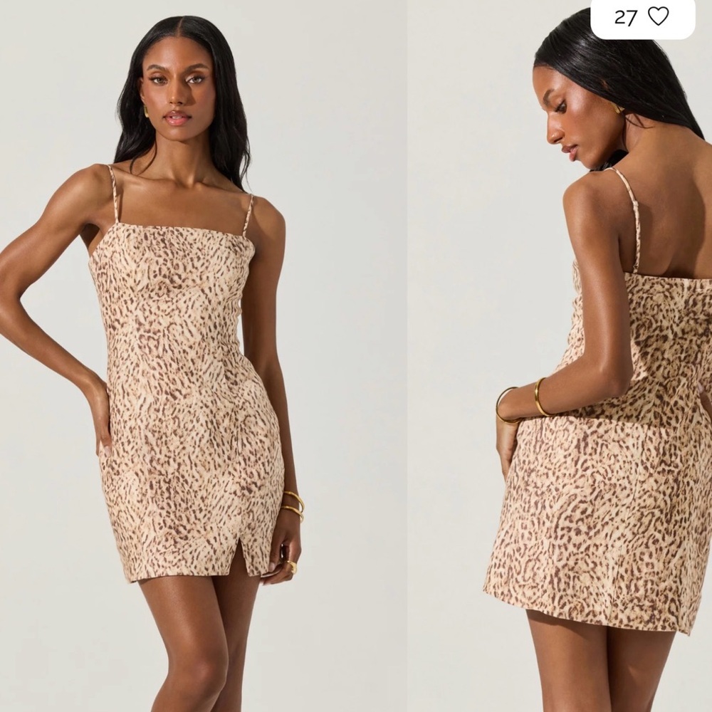 New ASTR the Label Linen Leopard Cheetah Print Mini Tank Dress Size Small - Picture 5 of 7